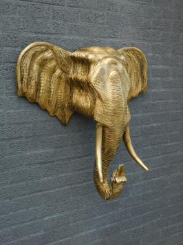 Fors wandornament van een olifant, goud-zwart look, heel groot en fors!