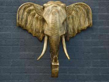 Fors wandornament van een olifant, goud-zwart look, heel groot en fors!